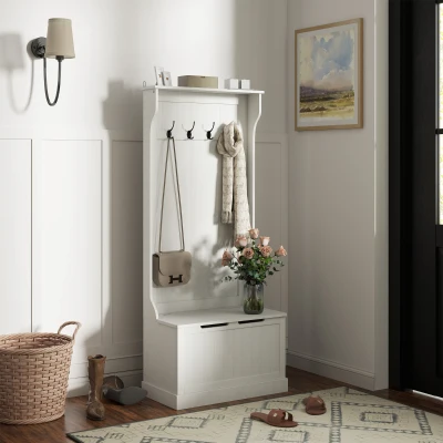 Hall Tree 28.25" x 15.5" x 67" Cream White