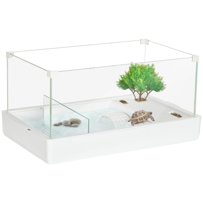 PawHut Glass Turtle Tank with Basking Platform, Easy Clean