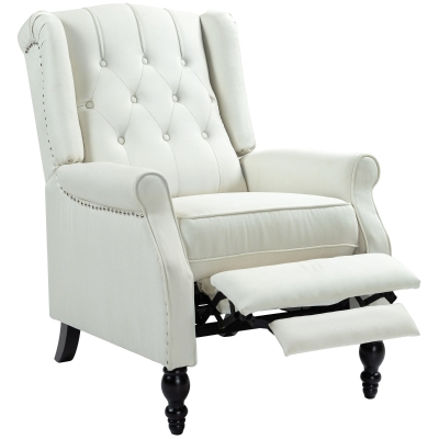 HOMCOM Wingback Reclining Chair with Footrest, Button Tufted Recliner Chair with Rolled Armrests for Living Room, Cream White