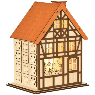 HOMCOM Wooden Christmas Advent Calendar House, Light Up Decor