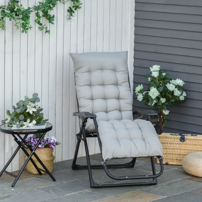 Outsunny Reclining Zero Gravity Chair with Adjustable Backrest, Folding Garden Sun Lounger with Removable Cushion and Headrest, Light Grey