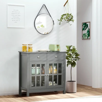 HOMCOM Sideboard Buffet Cabinet with Glass Doors, Gray
