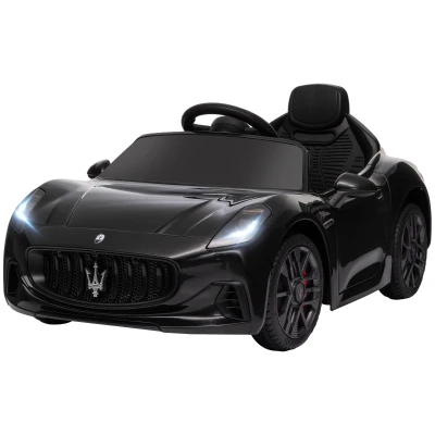Qaba Maserati Gran Turismo Licensed 12V Kids Electric Car w/ Remote Control, Soft Start, LED Lights, Music, Horn, Black(m-1)