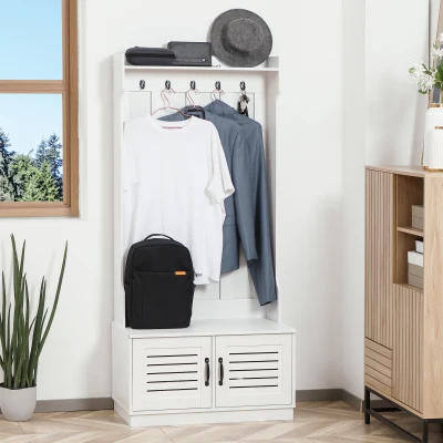 HOMCOM Modern Hall Tree Coat Rack with Shoe Bench & Storage, White
