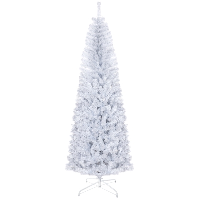 HOMCOM 7FT White Pencil Christmas Tree with Stand, 818 Tips