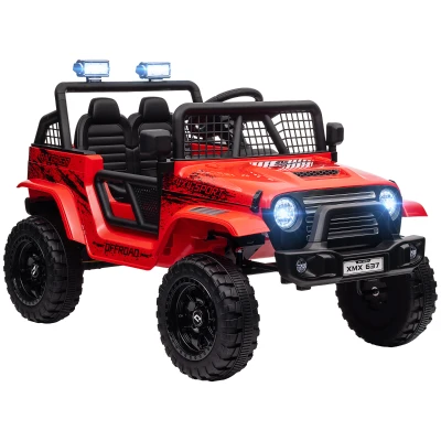 Qaba 12V Ride on Car, Ride on Truck w/ Remote, 4 Suspension Wheels, 3 MPH Max Speed, Music, Horn & Lights, Red(m-11)