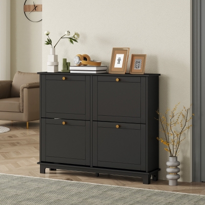 HOMCOM Modern Shoe Storage Cabinet, Narrow Shoe Cabinet with 4 Flip Drawers, Adjustable Shelves, 5 Legs for Entryway, Black
