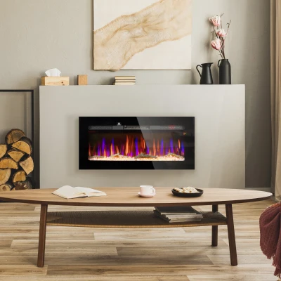 HOMCOM 40" Wall-Mounted Electric Fireplace Heater with Remote