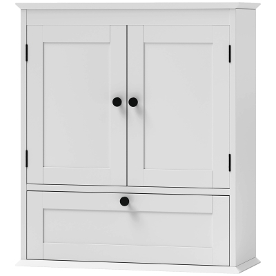 HOMCOM Medicine Cabinet with Adjustable Shelf, Bathroom Wall Cabinet Bathroom Cabinet with Recessed Panels, White