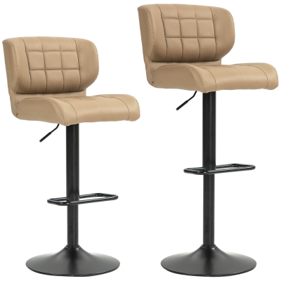 HOMCOM Swivel PU Leather Barstools Set of 2 Adjustable Bar Stools with Footrest Back for Kitchen Counter Dining Room Khaki