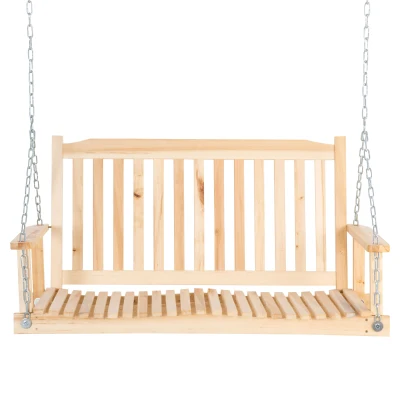 Outsunny 2-People Porch Swing Bench, Patio Swing Chair with 2 Adjustable Hanging Chains for Deck, Garden, Backyard, Natural
