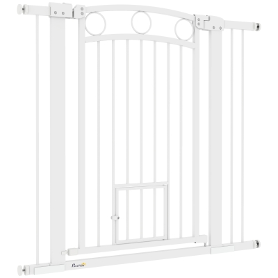 PawHut 38" Extra Tall Dog Gate w/ Cat Door, 2 Extension Kits, for Doorways, Hallways, Stairways, 30"-41" Width