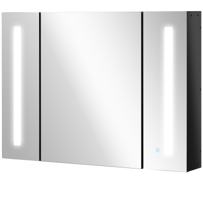 kleankin Medicine Cabinet with Mirror, Wall Mounted Bathroom Mirror Cabinet with Adjustable Shelf, USB Charge, High Gloss Black