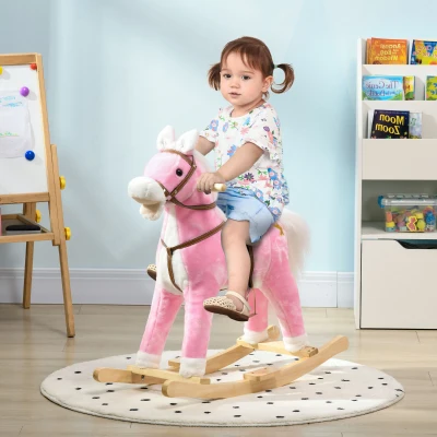Qaba Pink Rocking Horse Toddler Ride-On with Sound Saddle