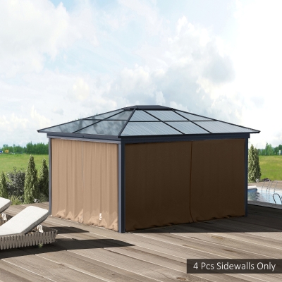 Outsunny 10' x 10' Universal Gazebo Sidewall Set with 4 Panels, Hooks/C-Rings Included for Pergolas & Cabanas, Brown