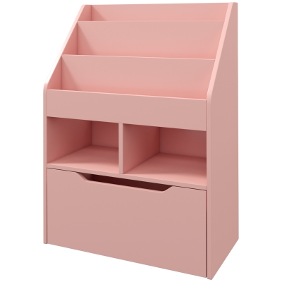 HOMCOM Kids Bookcase with Storage Drawer for Books, Reading Nook, for Classroom, Bedroom, Playroom, Pink