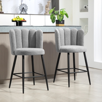 HOMCOM Faux Cashmere Bar Stools Set of 2 Counter Height Bar Stools with Back for Home Kitchen, 20.5"x19.7"x36.6", Grey