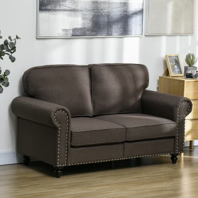 HOMCOM Mid-Century 2-Seater Loveseat Sofa with Nailhead Trim, Brown
