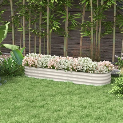 Outsunny 6.4' Galvanized Raised Garden Bed Kit, Cream Metal Planter