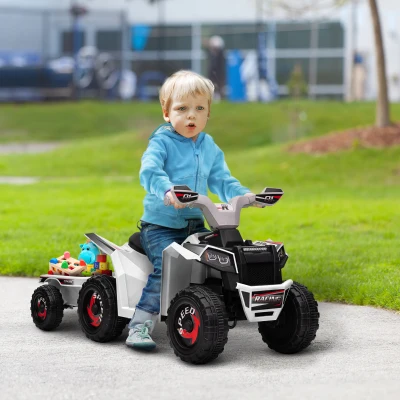 Aosom 6V Electric Toy Car with Trailer, White