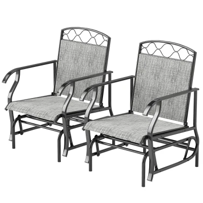 Outsunny Outdoor Glider Chair Set of 2, Patio Swing Chair with Thickened Breathable Mesh Seat, High Back, Steel Frame, Grey