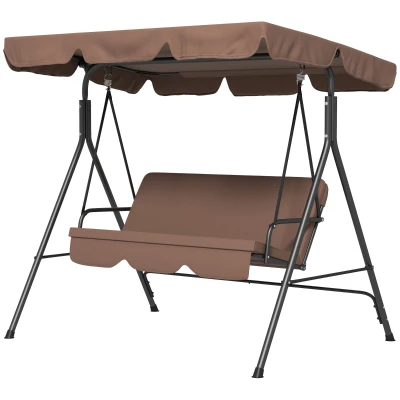 Outsunny 3-Seater Outdoor Porch Swing with Adjustable Canopy, Patio Swing Chair for Garden, Poolside, Backyard, Brown