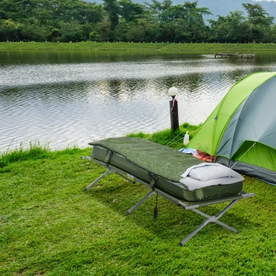 Outsunny Camping Cot Set with Mattress, Pillow, Green