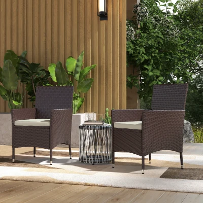 Outsunny Rattan Dining Chairs Set, 2 PCS with Cushions, Dark Coffee