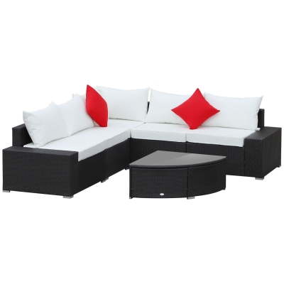 Outdoor Wicker Sectional Sofa Set - Cushioned Patio Set with Quarter Round Coffee Table