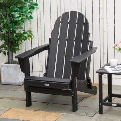 Outsunny Folding Adirondack Chair, Weather-Resistant Outdoor Chair, Black