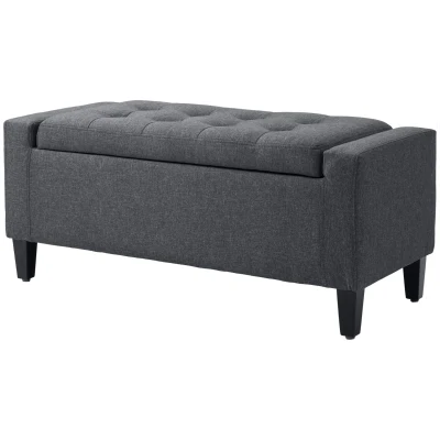 HOMCOM Storage Ottoman Bench, Linen Upholstered Bench with Tufted Design