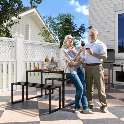 Outsunny 3 Pieces Outdoor Metal Picnic Table Set with 2 Benches, for Garden, Patio, Black