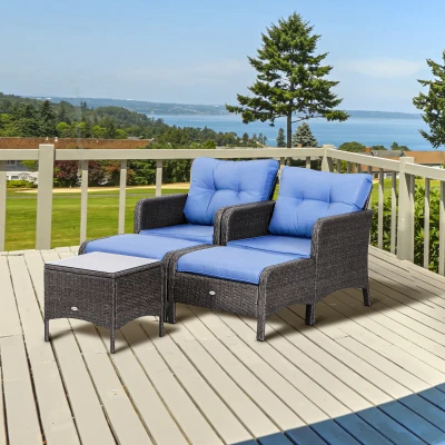 Outsunny 5-Piece Rattan Lounge Chair Set, Gray/Blue