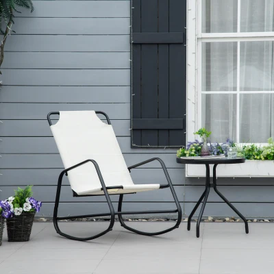 Outsunny Sling Rocking Chair, Indoor/Outdoor Patio Rocker, Cream White