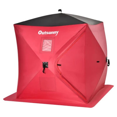 Outsunny 2 Person Pop Up Ice Fishing Tent Shelter, Fishing Shanty, with Carry Bag, Red