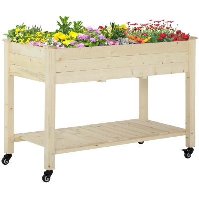 Outsunny 47" Elevated Garden Bed, Wooden Planter Box with Wheels