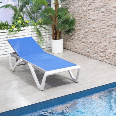 Outsunny Outdoor Chaise Lounge Chair, Patio Aluminum Tanning Chair with 5-Level Adjustable Back, Portable Wheels, Breathable Mesh Fabric, for Pool, Deck,  Garden, Blue