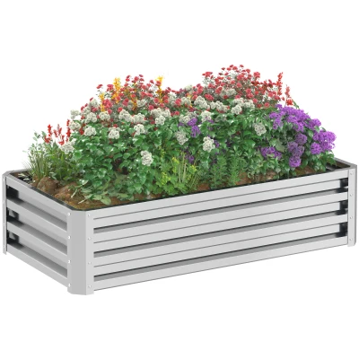 Outsunny Galvanized Raised Garden Bed, Outdoor Planter Box for Vegetables, Flowers, Herbs, 4' x 2' x 1', Silver