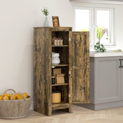 HOMCOM Kitchen Pantry Storage Cabinet with Adjustable Shelves, Small Storage Cabinet with Door and Shelves, Rustic Brown
