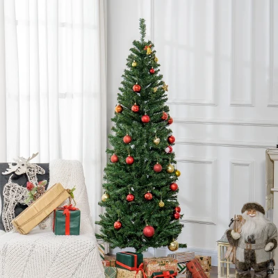 HOMCOM 6FT Artificial Pencil Christmas Tree with Stand, Green