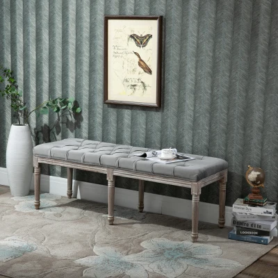 HOMCOM 56" Upholstered Bedroom Bench, Gray Tufted Ottoman