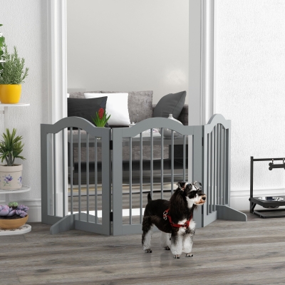 PawHut 24" Freestanding Pet Gate For Dogs with 2 Support Feet, Light Grey