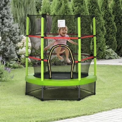 Outsunny 5FT Kids Trampoline with Enclosure, Green