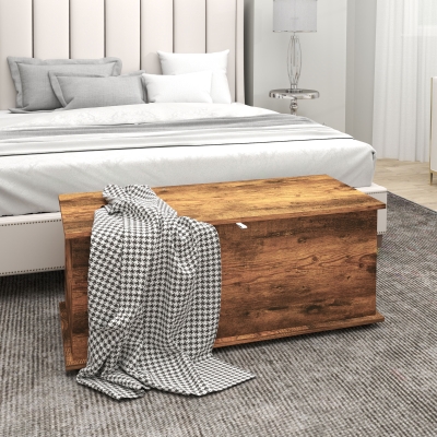 HOMCOM 39.5" Storage Chest with 2 Safety Hinges, Storage Box Organizer with Flip-Top Lid, Entryway Storage Bench, Rustic Brown