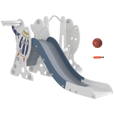 Qaba 3 in 1 Toddler Slides for Kids with Basketball Hoop, Baby Slide and Swing Set Indoor Playground, Space Theme