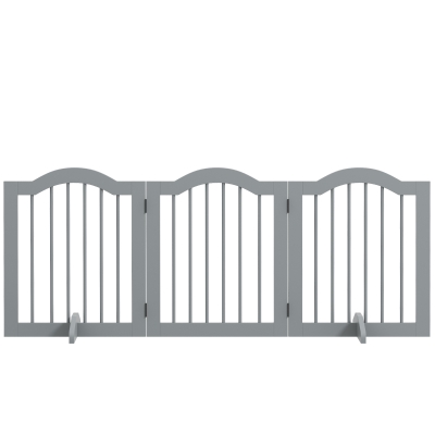 PawHut 24" Freestanding Pet Gate For Dogs with 2 Support Feet, Light Grey