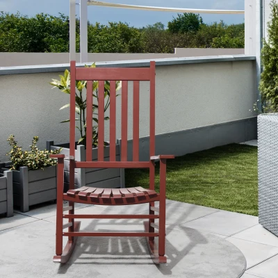 Outsunny Outdoor Rocking Chair, Wooden High Back, Wine Red