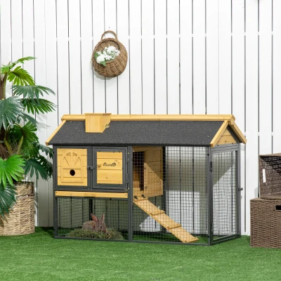PawHut 47" Wooden Rabbit Hutch, 2-Story Outdoor Cage