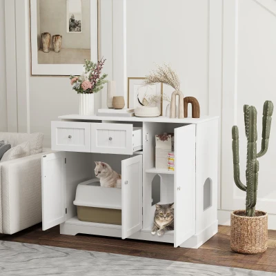 cat litter box enclosure 39.2" W x 17.7" D x 31.5" H White