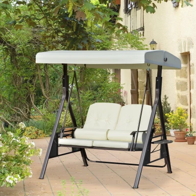 Outsunny 2-Person Patio Swing Bench with Canopy, Beige